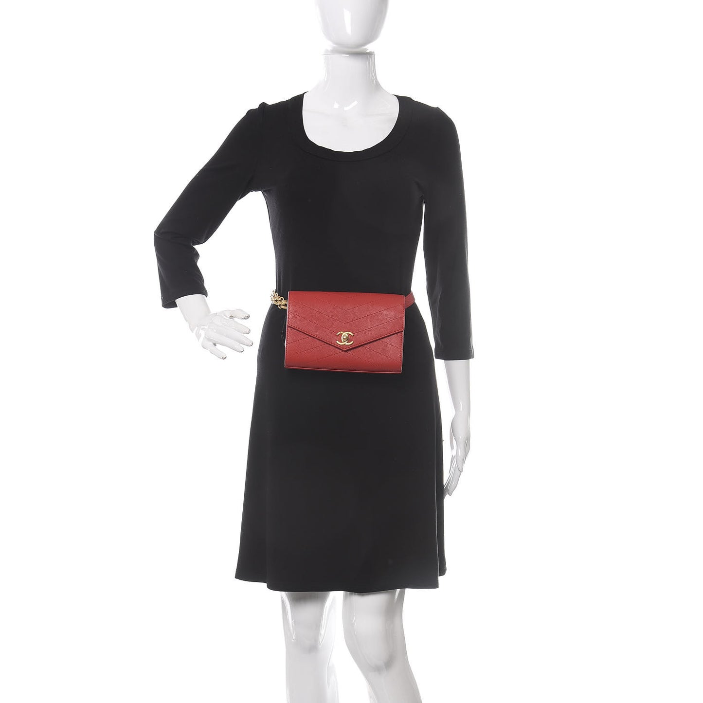 Calfskin Chevron Stitched Waist Belt Bag Dark Red