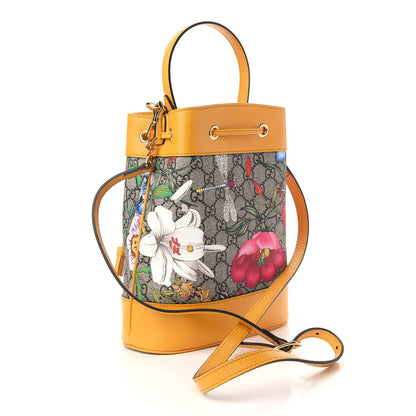 Gucci GG Supreme Monogram Flora Small Ophidia Bucket Bag Beige Multicolor Crop 3 of 9