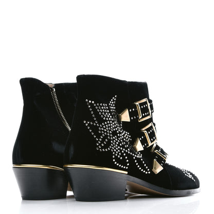 Chloe Velvet Studded Susanna Ankle Boots 39 Black 4 of 8