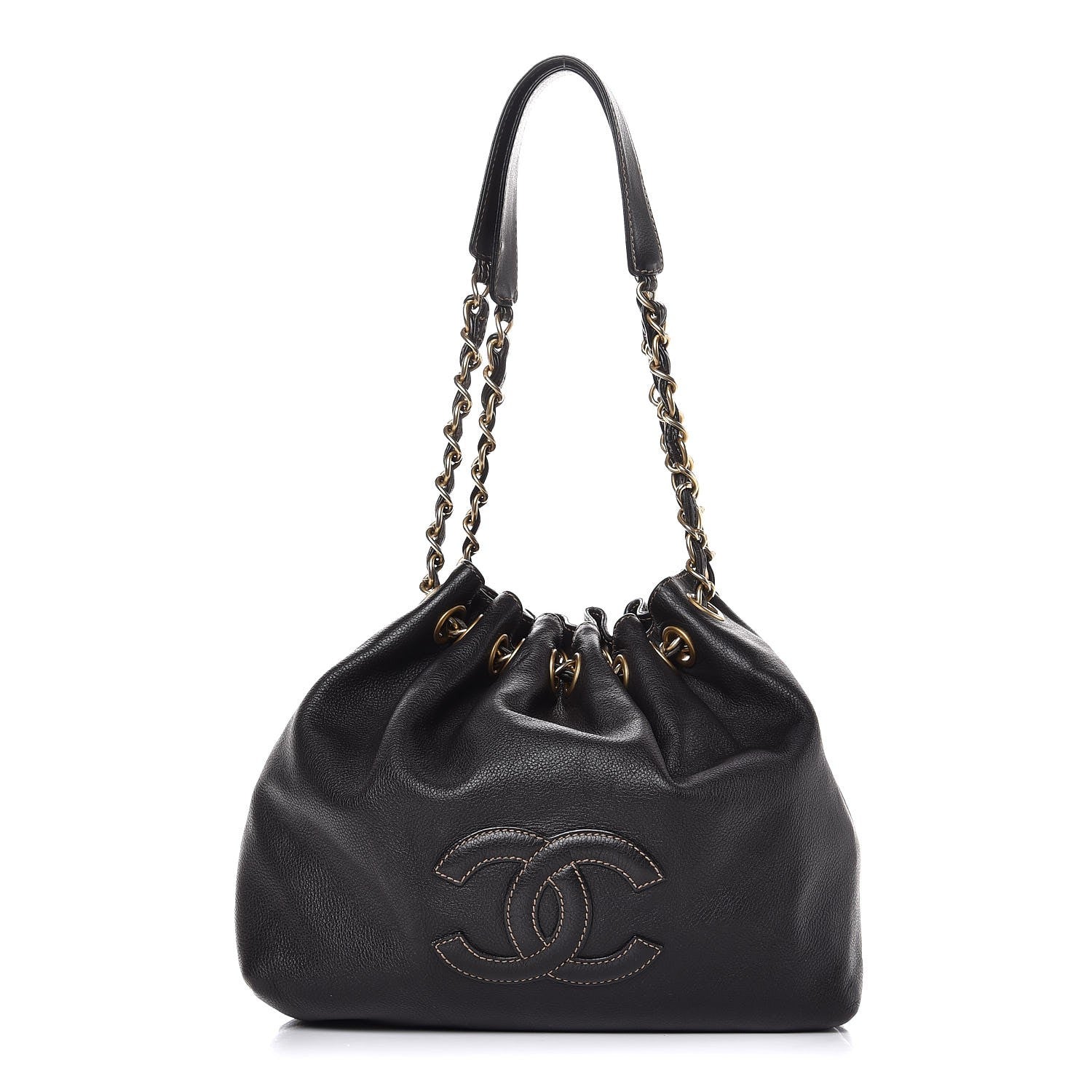 Chanel Grained Calfskin CC Drawstring Bucket Bag Black 1 of 9