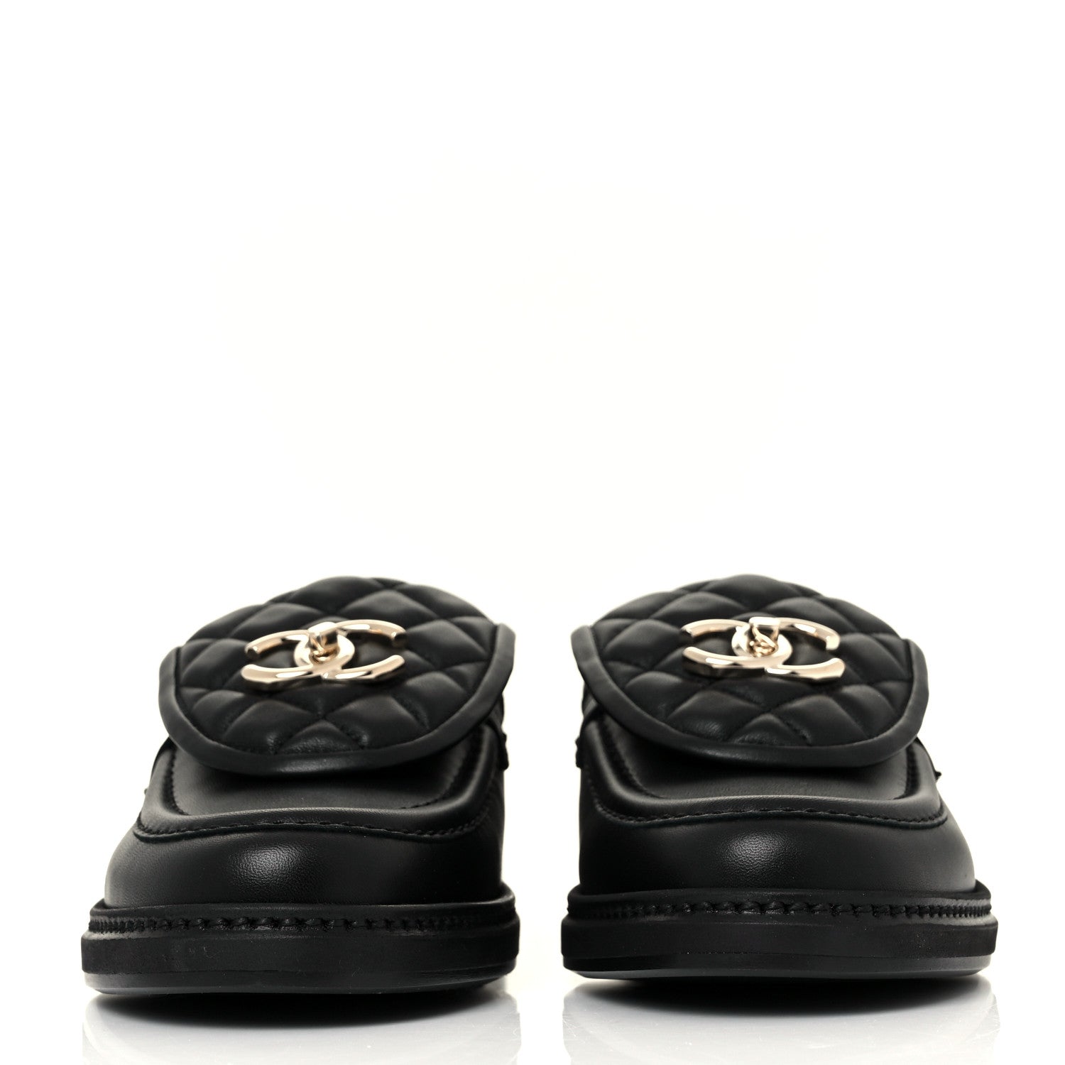 Chanel Lambskin Quilted CC Turnlock Loafers 37.5 Black 2 of 9