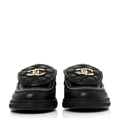 Chanel Lambskin Quilted CC Turnlock Loafers 37.5 Black 2 of 9