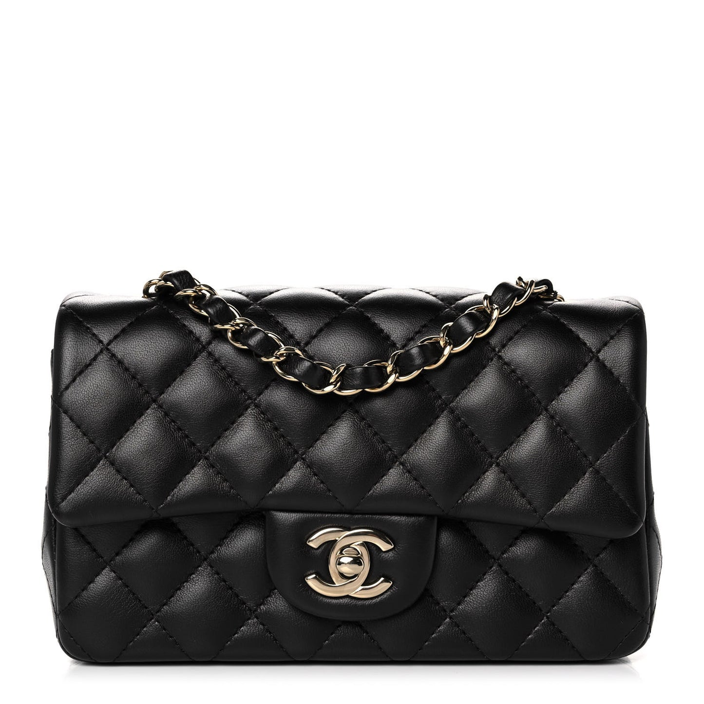 Lambskin Quilted Mini Rectangular Flap Black