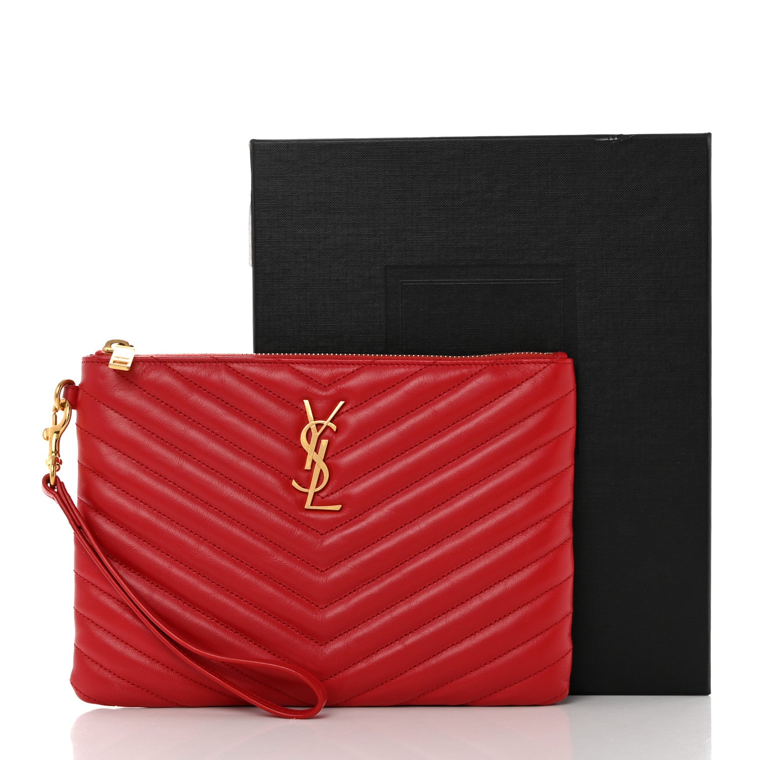 Saint Laurent Calfskin Matelasse Chevron Monogram A5 Wristlet Bandana Red 10 of 10