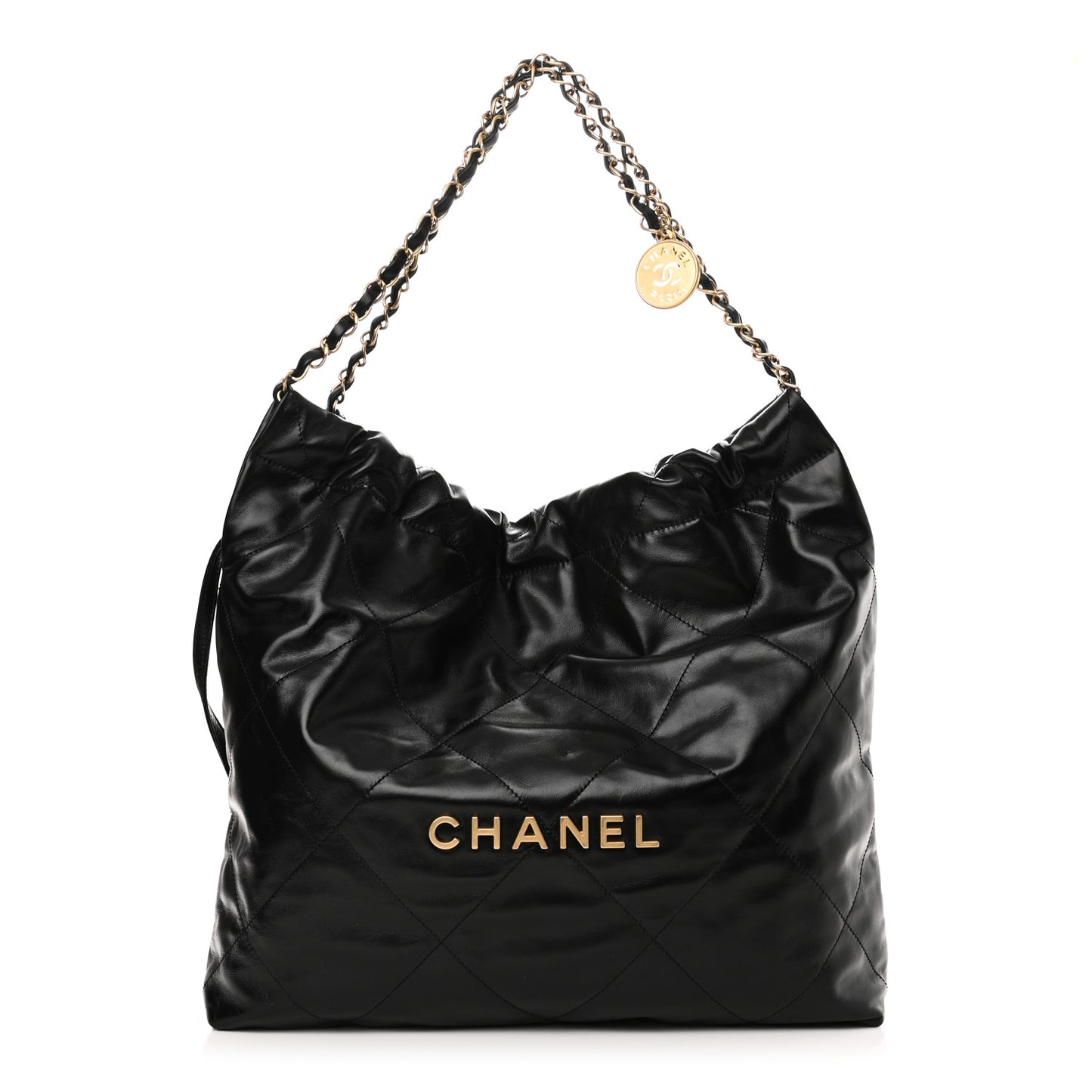 Shiny Calfskin Quilted Chanel 22 Black