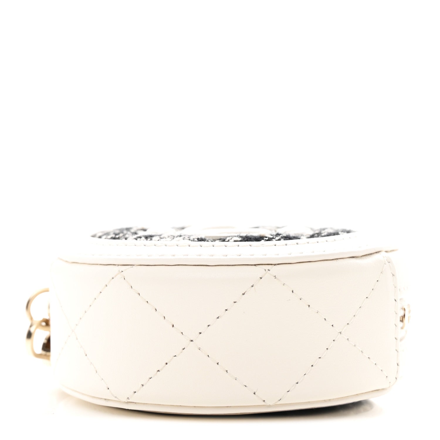 Chanel Tweed Quilted Round Filigree Pouch With Chain White Black 4 of 7