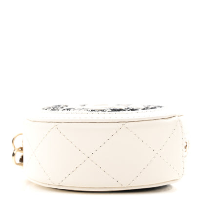 Chanel Tweed Quilted Round Filigree Pouch With Chain White Black 4 of 7