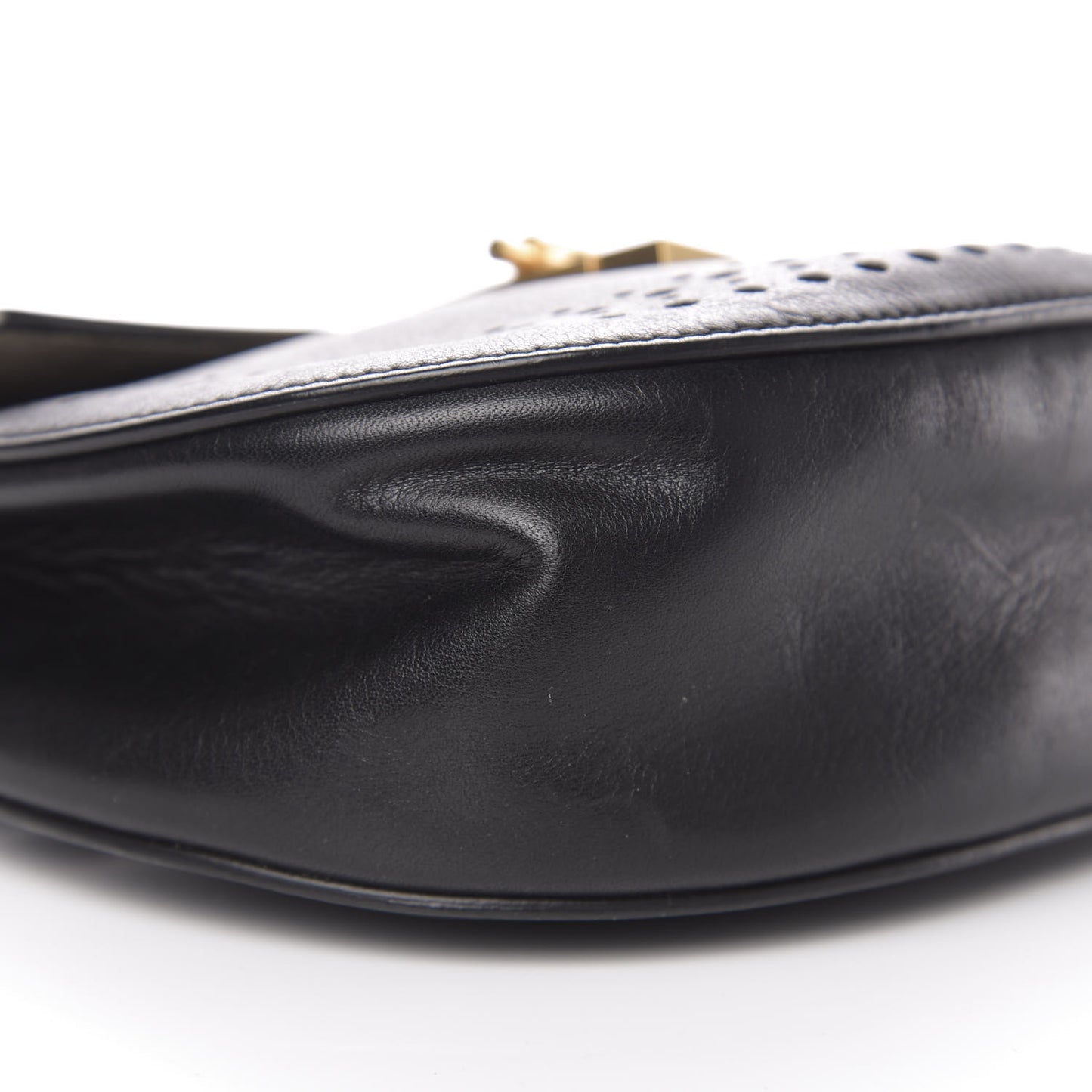 Calfskin Perforated Drew Shoulder Bag Black