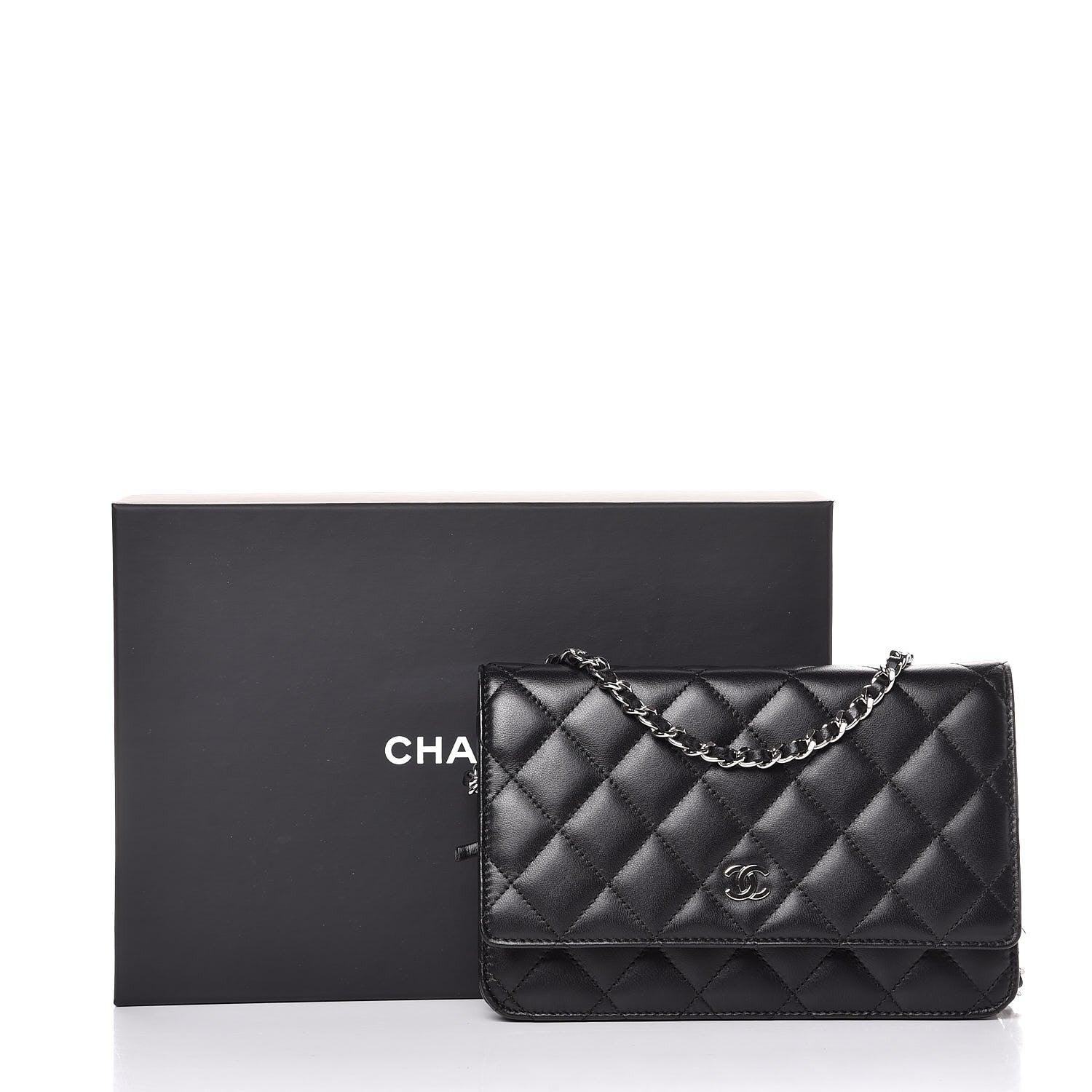 Chanel Lambskin Quilted Wallet On Chain WOC Black 11 of 11