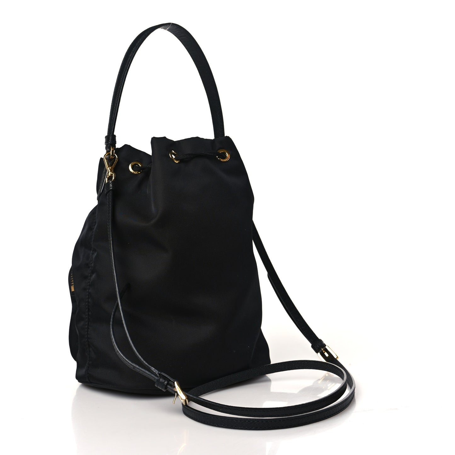 Saffiano Tessuto Nylon Mini Bucket Crossbody Bag Black