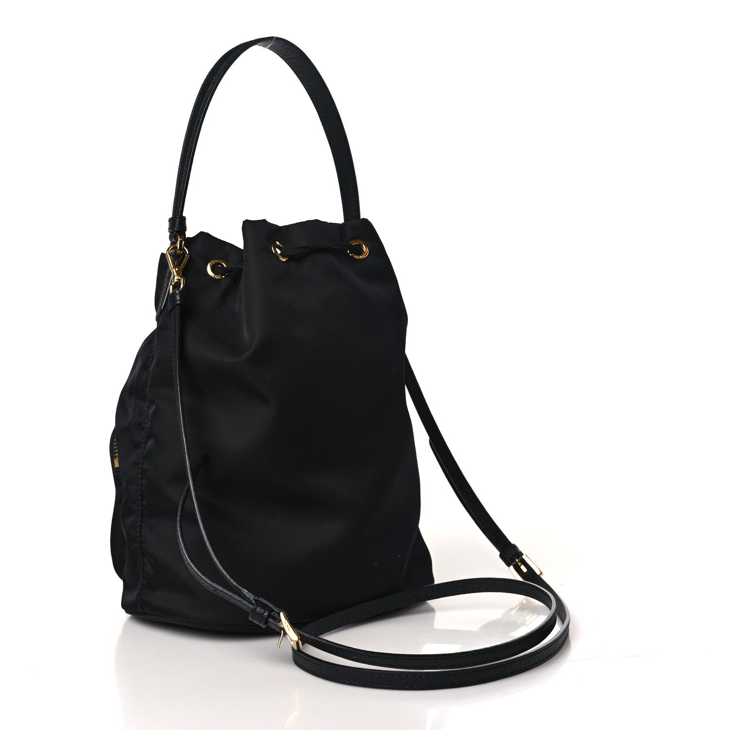 Prada Saffiano Tessuto Nylon Mini Bucket Crossbody Bag Black 3 of 8