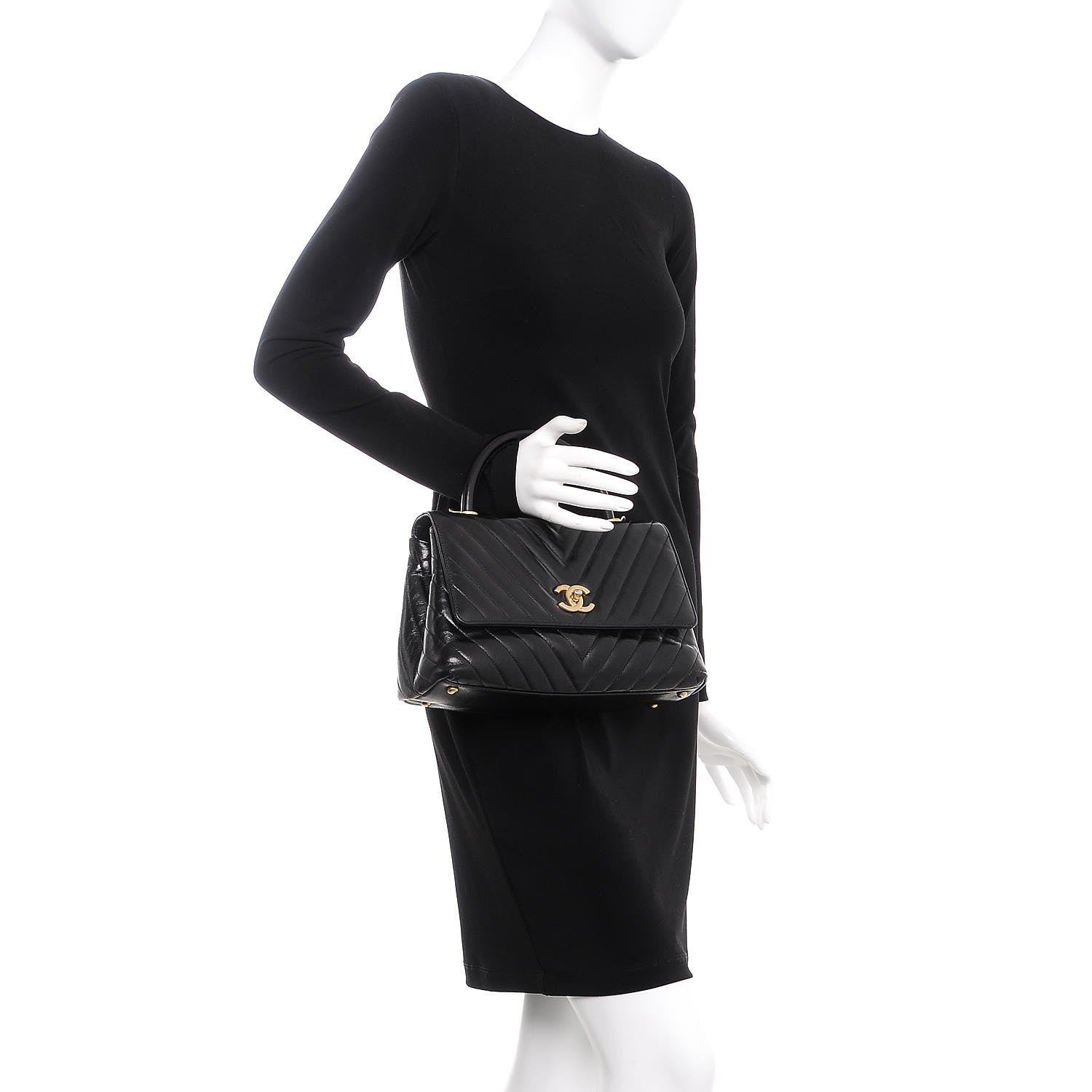 Chanel Calfskin Chevron Quilted Small Coco Handle Flap Black 2 of 7