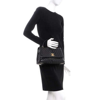 Chanel Calfskin Chevron Quilted Small Coco Handle Flap Black 2 of 7