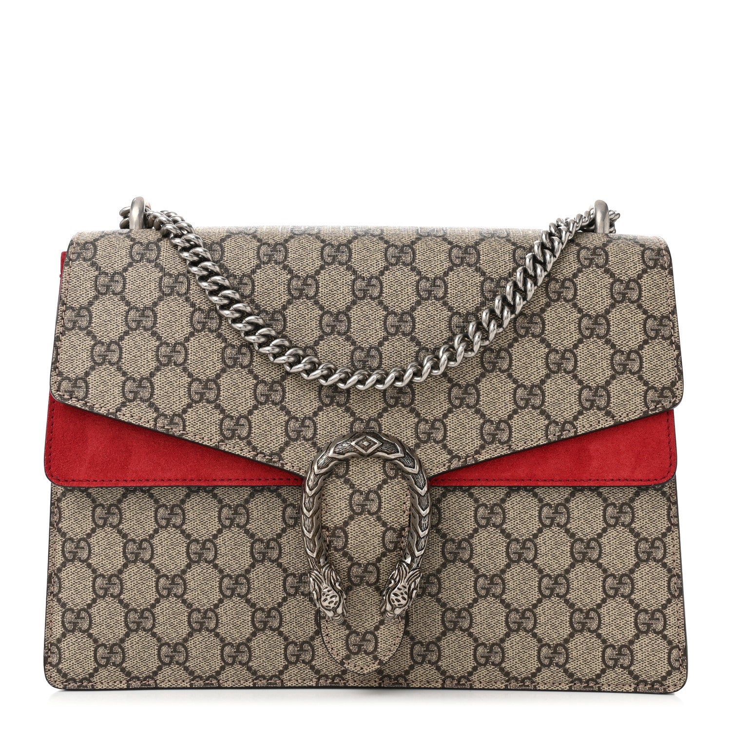 Gucci GG Supreme Monogram Suede Cudu Medium Dionysus Shoulder Bag Beige Ebony Vulcanic Red 1 of 10