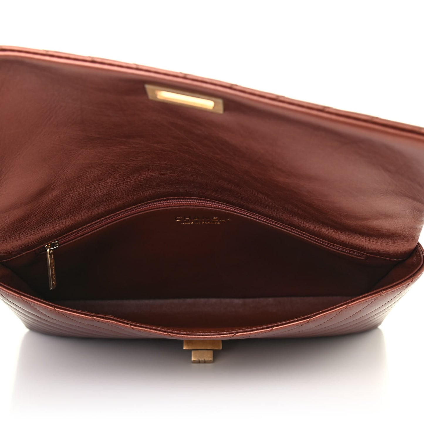Metallic Aged Calfskin Chevron Quilted Reissue 2.55 Clutch Bronze