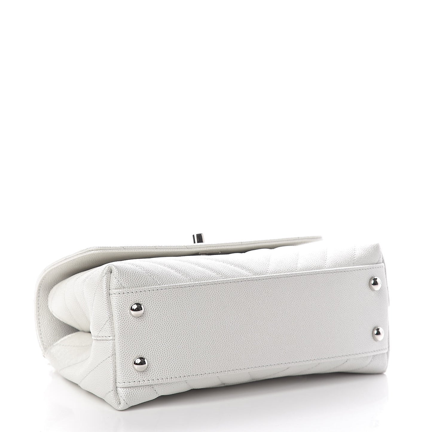 Iridescent Caviar Chevron Quilted Mini Coco Handle Flap White