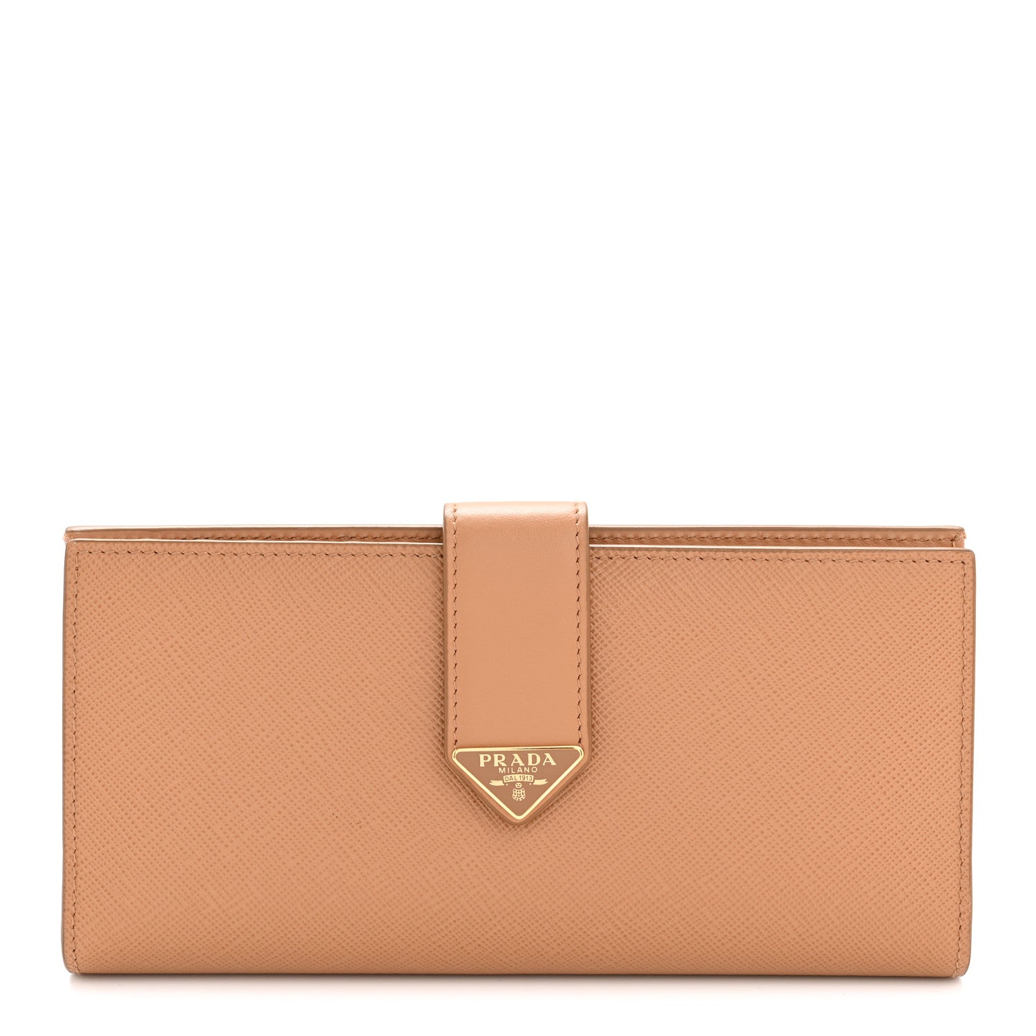 Prada Saffiano Calfskin Large Triangle Continental Wallet Naturale 1 of 18