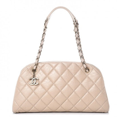 Chanel Aged Calfskin Quilted Medium Just Mademoiselle Bowling Bag Beige 1 of 8