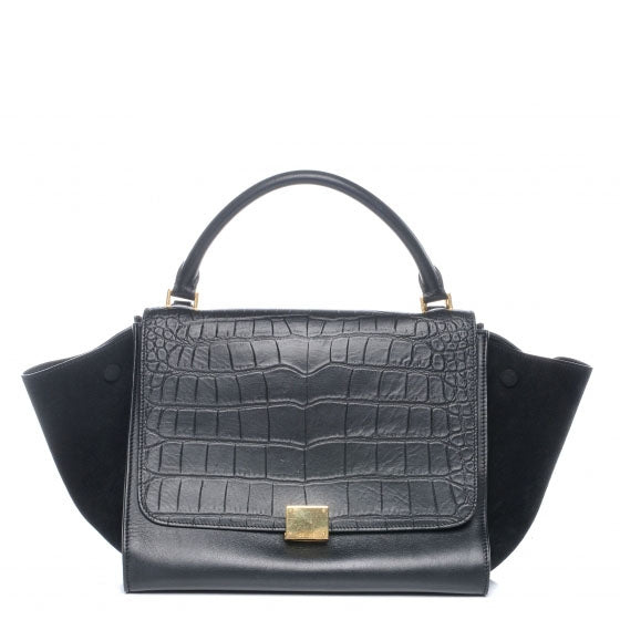 Celine Crocodile Embossed Medium Trapeze Black 1 of 6