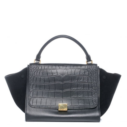 Celine Crocodile Embossed Medium Trapeze Black 1 of 6