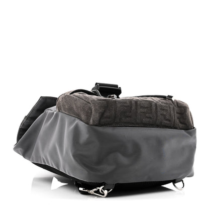 Fendi Suede Nylon Santander Cuoio Romano Bi-Color FF Embossed Small Fendiness Backpack Piombo Fango Grigio Polvere Asphalto 4 of 10