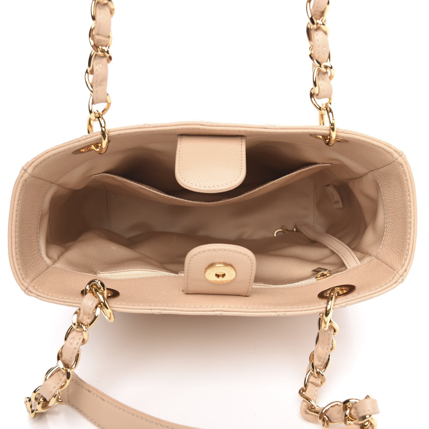 Caviar Quilted Petit Shopping Tote PST Light Beige