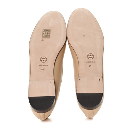 Chanel Lambskin Cap Toe CC Ballerina Flats 40 Beige Black 5 of 7