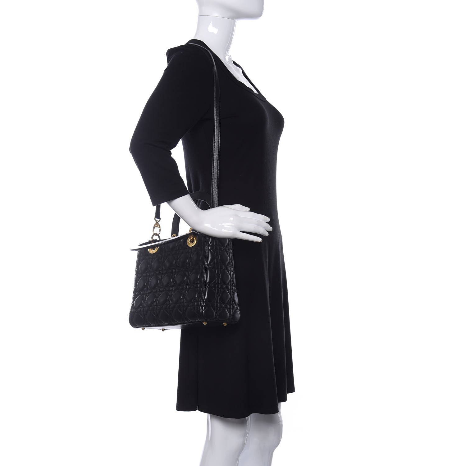 Christian Dior Lambskin Cannage Medium Lady Dior Black 2 of 10
