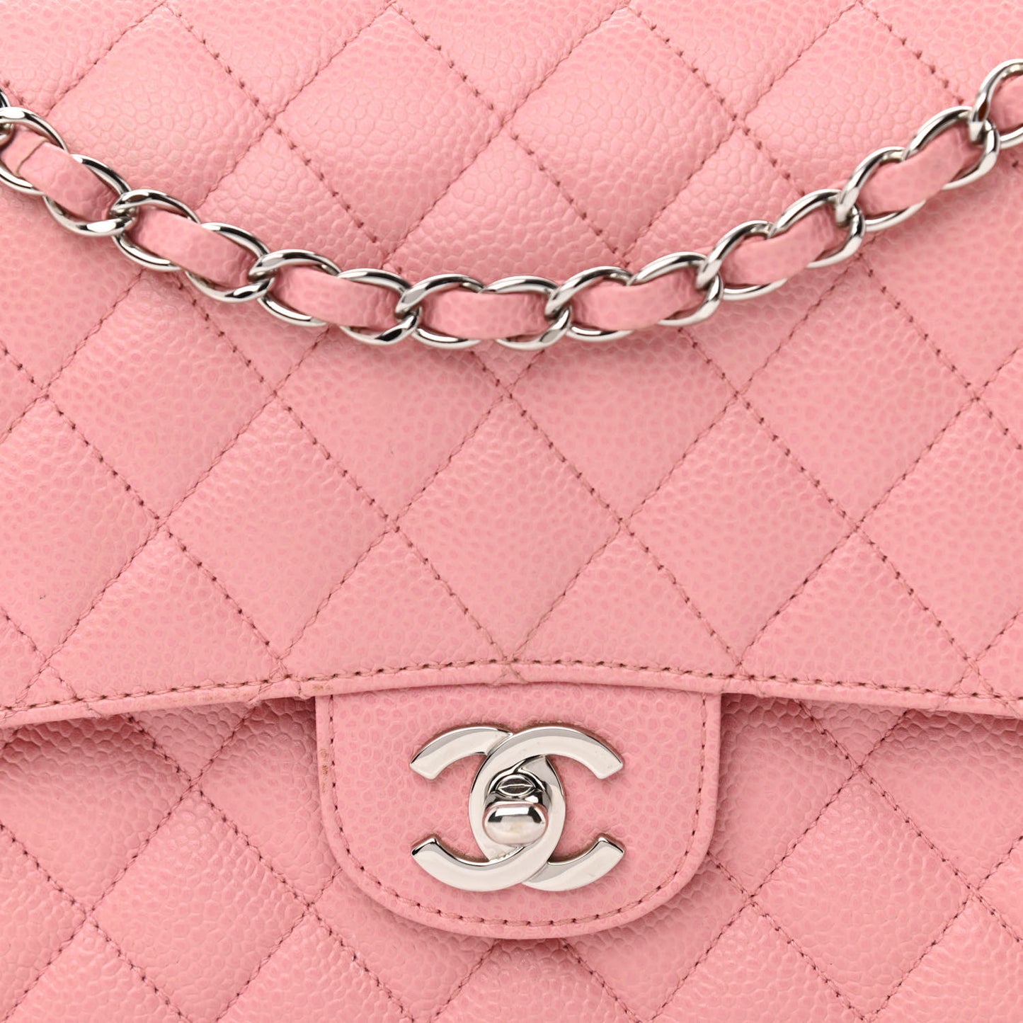 Caviar Quilted Medium Double Flap Pink