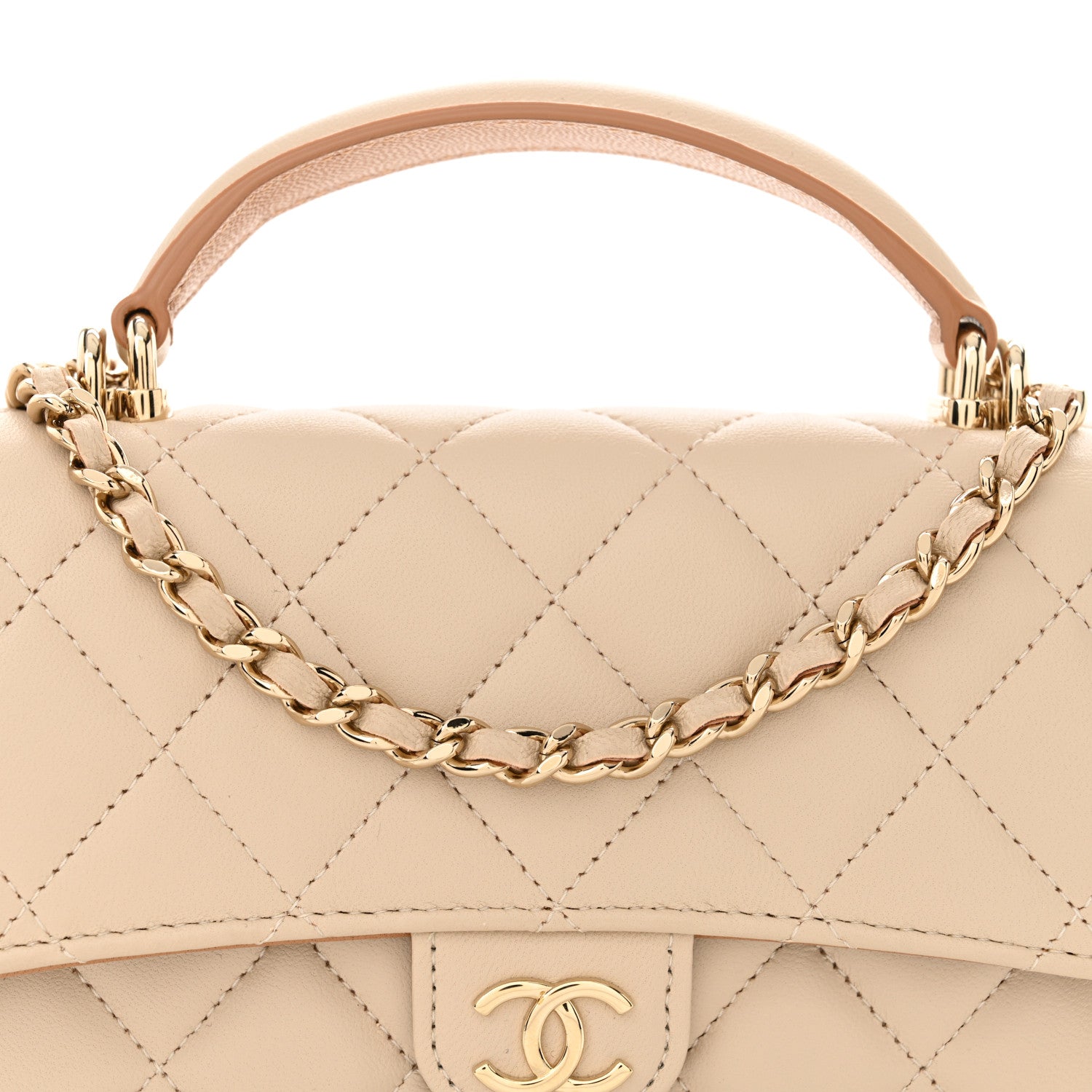 Chanel Lambskin Quilted Flap Phone Holder With Chain Ecru Dark Beige 9 of 12