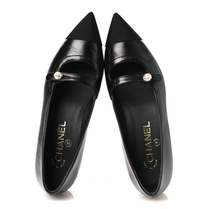 Chanel Shiny Lambskin Grosgrain Pearl Mary Jane Flats 37 Black 2 of 11