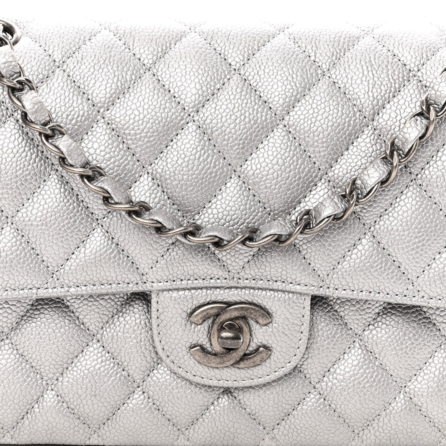 Chanel Metallic Caviar Quilted Medium Double Flap Silver 8 of 10
