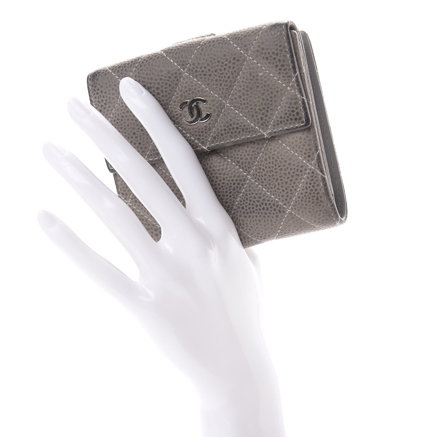 Chanel Iridescent Caviar Quilted Compact French Flap Wallet Grey 2 of 16