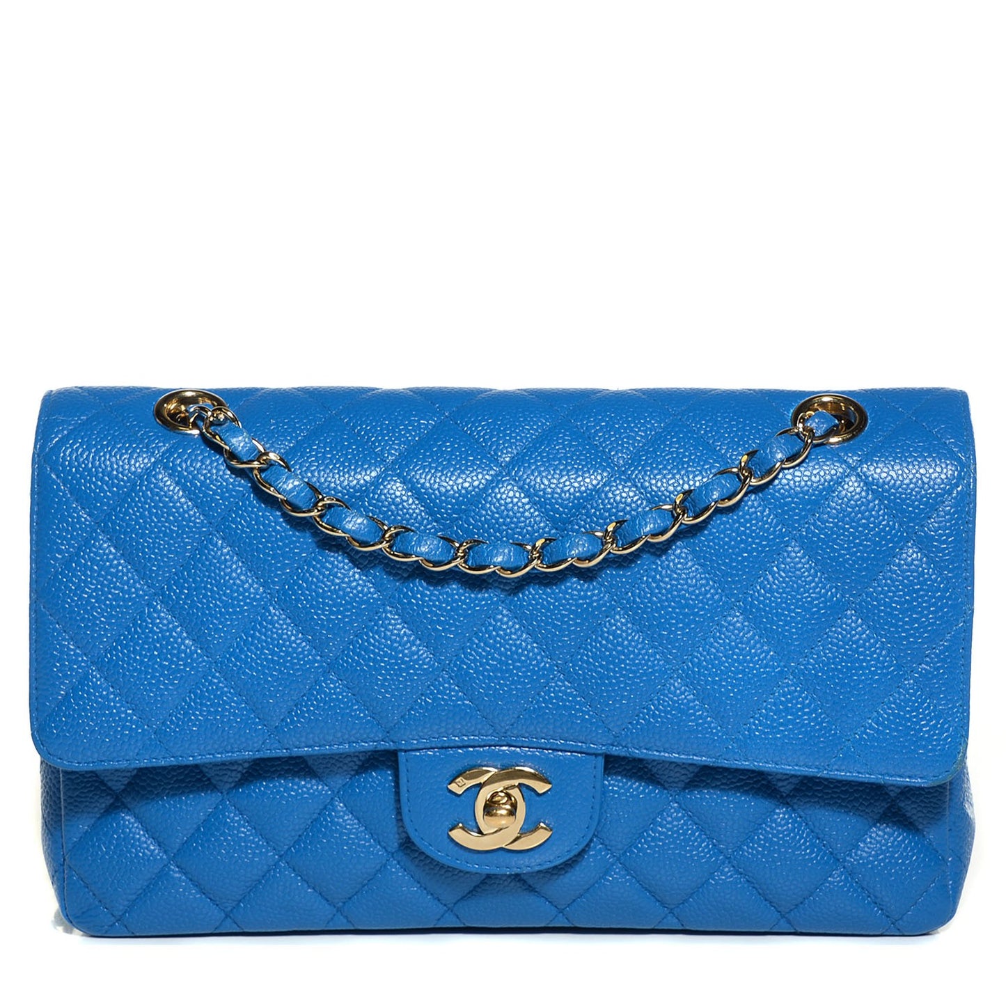 Caviar Quilted Medium Double Flap Blue