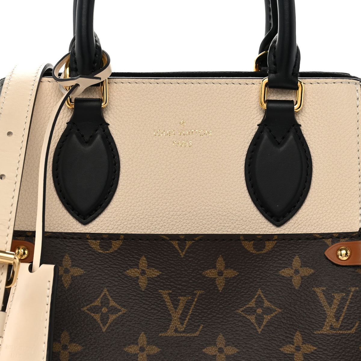 Louis Vuitton Calfskin Monogram Fold Tote PM Cream Khaki Black 7 of 9