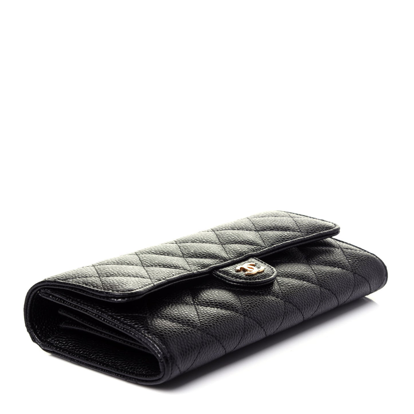 Caviar Quilted Large Gusset Flap Wallet Black