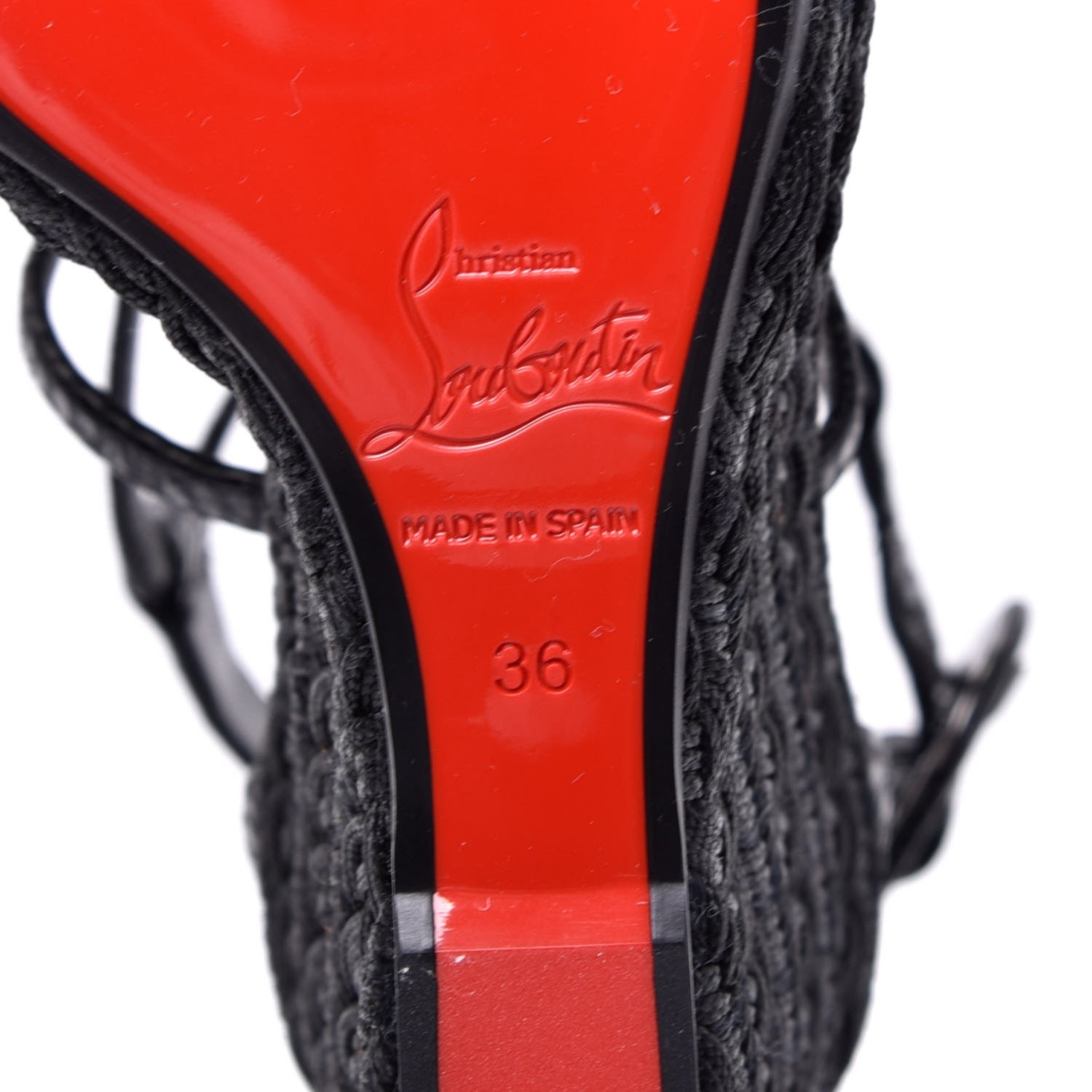Christian Louboutin Cotton Braided Calfskin Bodrum 110 Wedge Sandals 36 Black 7 of 9