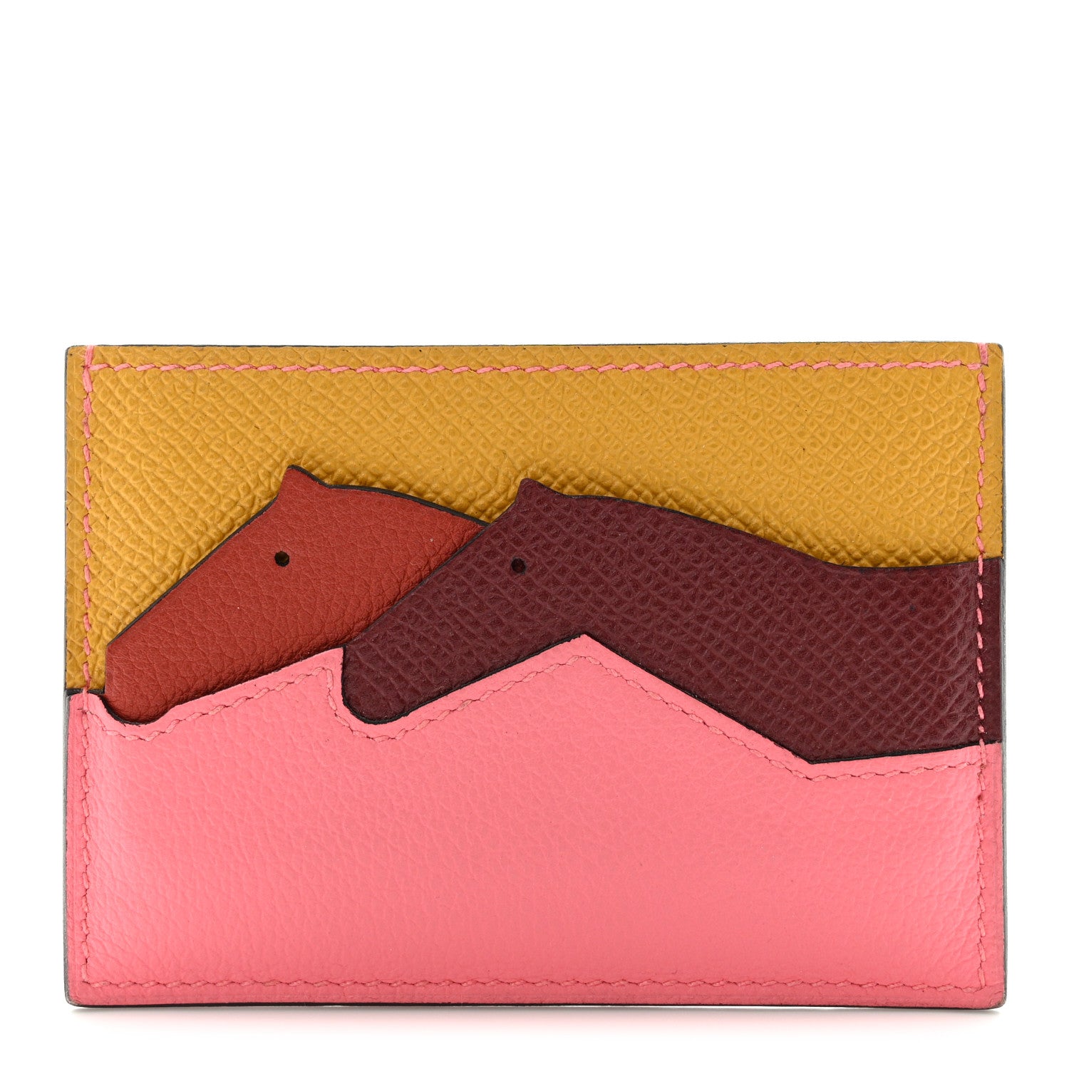 Hermes Epsom Evercolor Les Petits Chevaux Card Holder Ambre Brique Rouge H Rose Ete 1 of 9