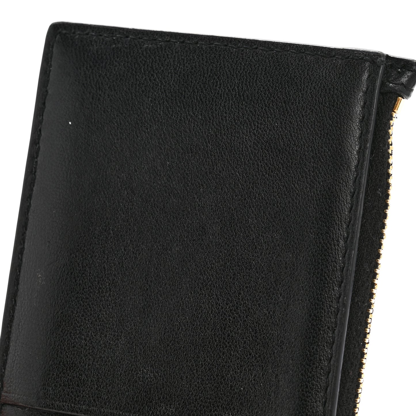 Calfskin Matelasse Chevron Monogram Fragments Zippered Card Case Black