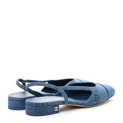 Chanel Denim Cap Toe CC Slingback Flats 38 Light Blue Multicolor 5 of 10