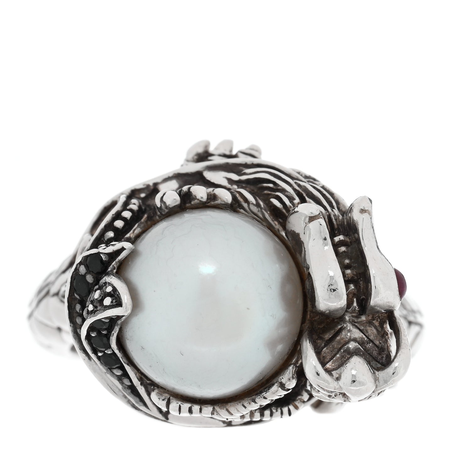Sterling Silver Ruby Black Sapphire Pearl Legends Naga Small Dragon Ring 54 6.75