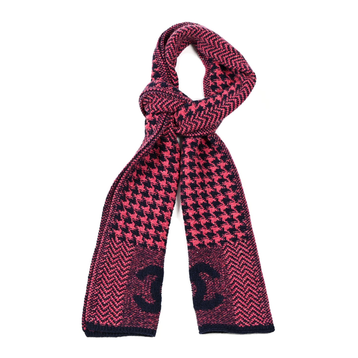 Cashmere Knit CC Scarf Navy Blue Pink