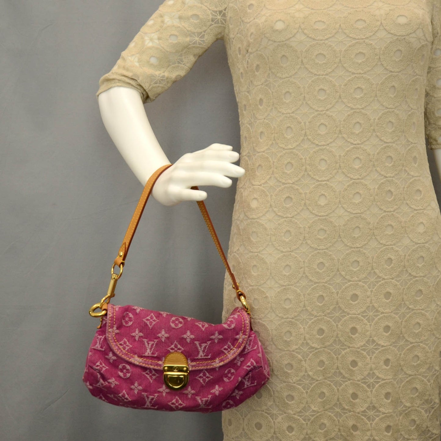 Monogram Denim Mini Pleaty Fuchsia