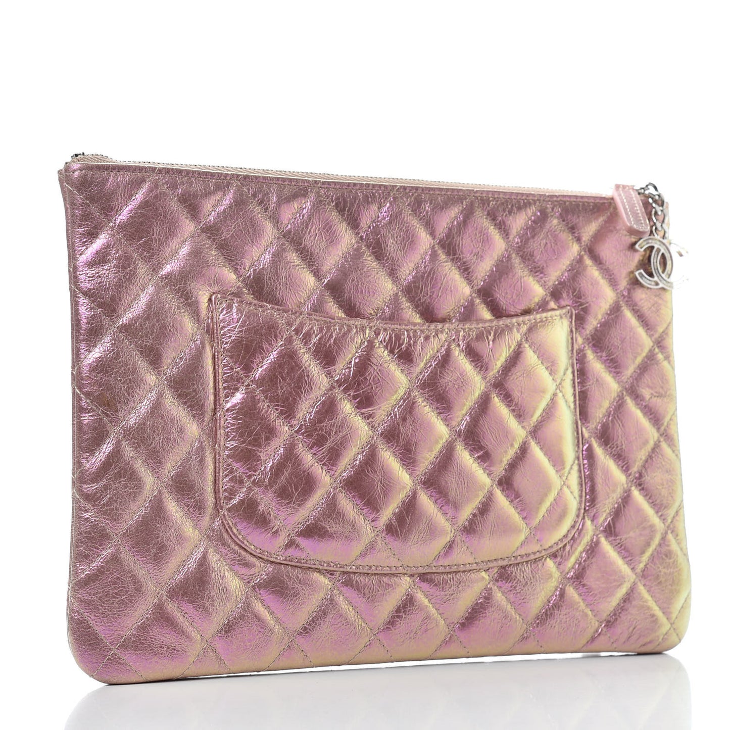 Iridescent Crumpled Calfskin Medium Cosmetic Case Pink