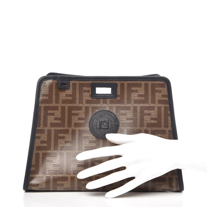 Fendi Glazed Fabric Vitello Century FF 1974 Stamp Patch Mini Peekaboo Defender Cover Mogano Panna Black 2 of 9