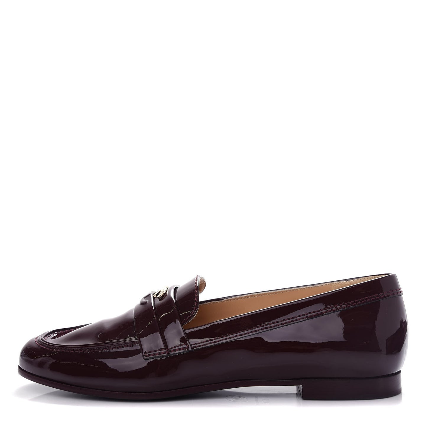Patent Calfskin CC Loafers 37.5 Burgundy