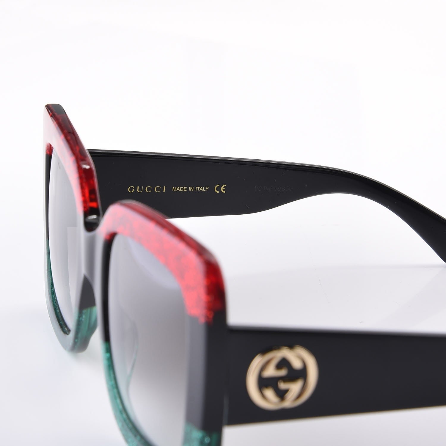 Gucci Square Frame GG0083S Sunglasses Glitter Red Black Green 6 of 8