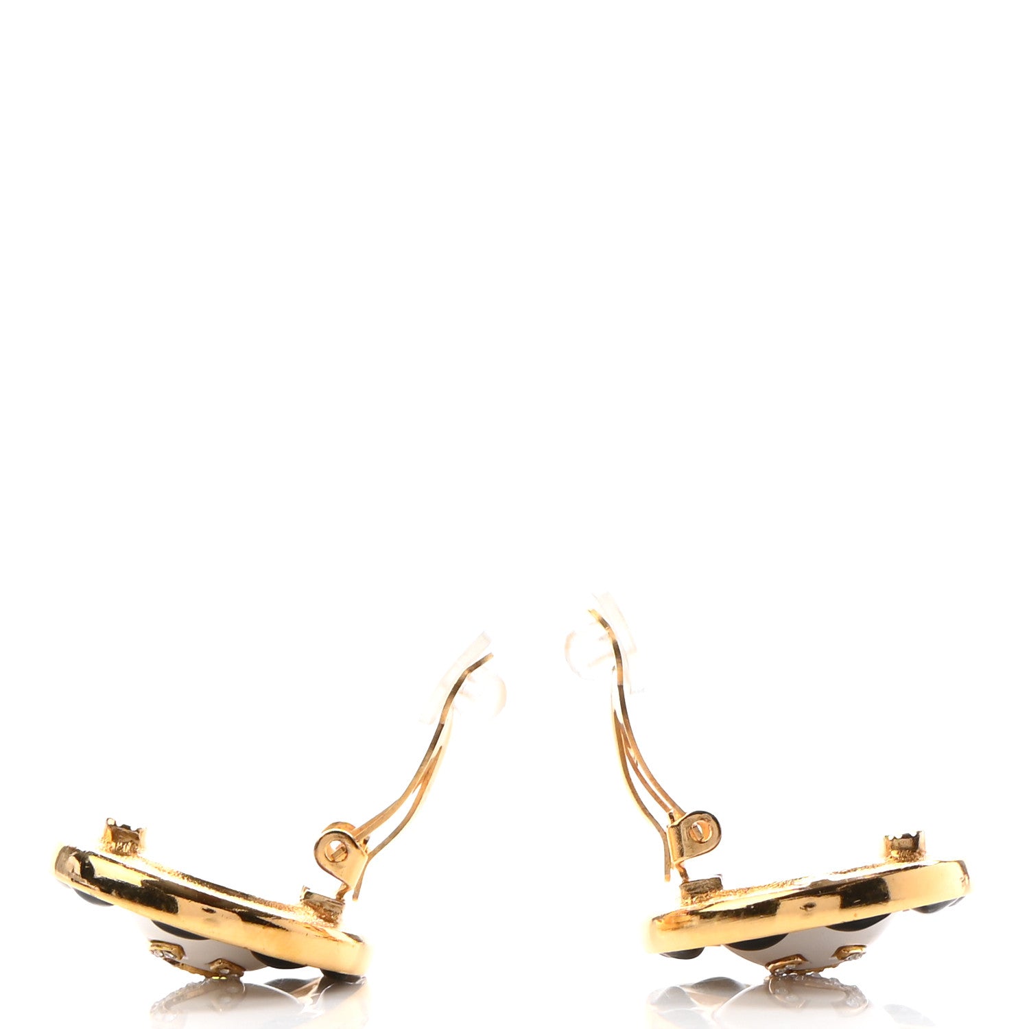 Chanel Pearl Crystal CC Round Clip On Earrings Gold Black 3 of 4