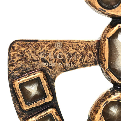 Gucci Metal Crystal Double G Brooch Aged Gold Multicolor 4 of 4