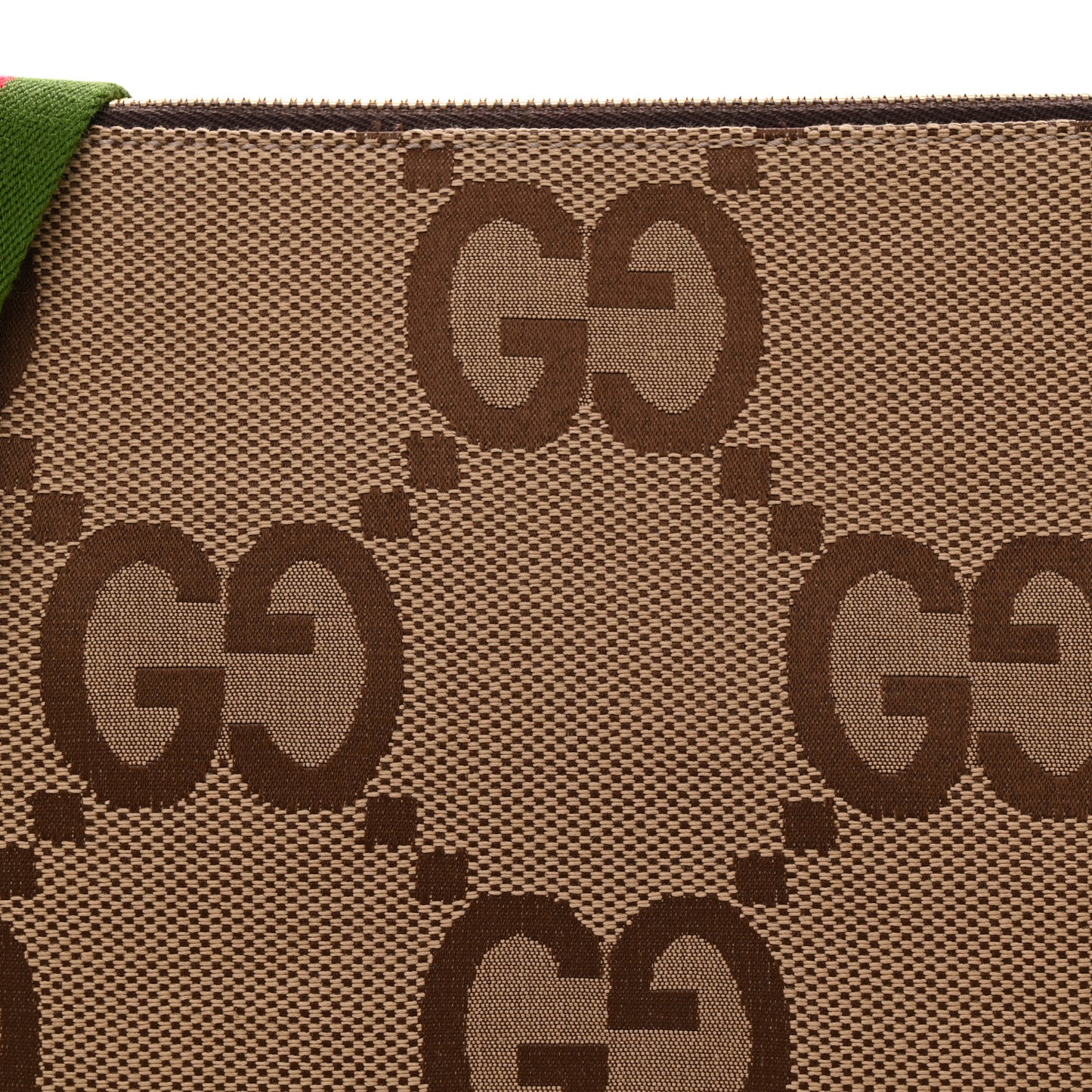 Monogram Jumbo GG Textured Dollar Calfskin Web Wristlet Messenger Bag  Camel Ebony New Acero